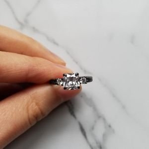 Dark Gothic Metal Ring w/ Clear CZs (5 US)